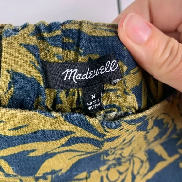 NWT Madewell MEDIUM Pull On Linen Shorts Navy Green Floral Pockets