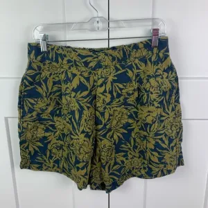 NWT Madewell MEDIUM Pull On Linen Shorts Navy Green Floral Pockets