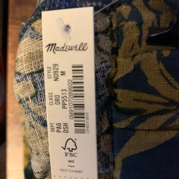 NWT Madewell MEDIUM Pull On Linen Shorts Navy Green Floral Pockets