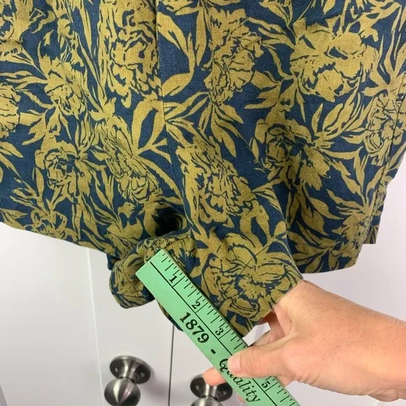 NWT Madewell MEDIUM Pull On Linen Shorts Navy Green Floral Pockets