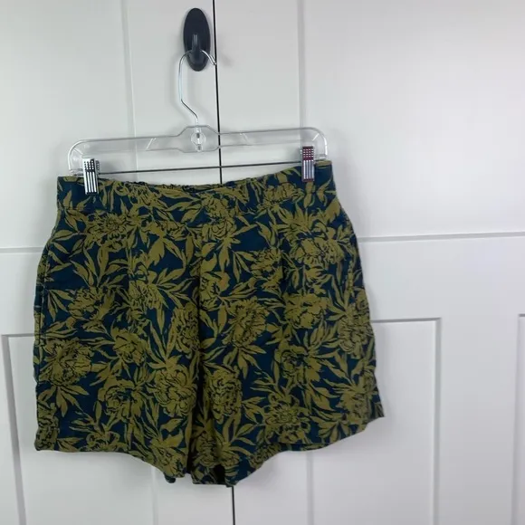 NWT Madewell MEDIUM Pull On Linen Shorts Navy Green Floral Pockets