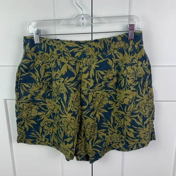 NWT Madewell MEDIUM Pull On Linen Shorts Navy Green Floral Pockets