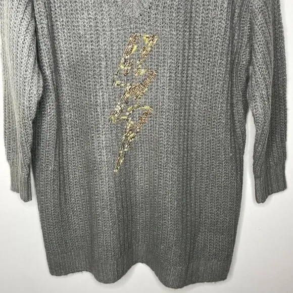 NWT Torrid Size 1X Gray Lightning Bolt Slouchy Tunic Chunky Knit Sweater $76