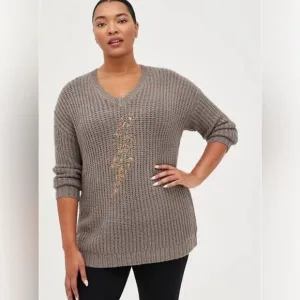 NWT Torrid Size 1X Gray Lightning Bolt Slouchy Tunic Chunky Knit Sweater $76