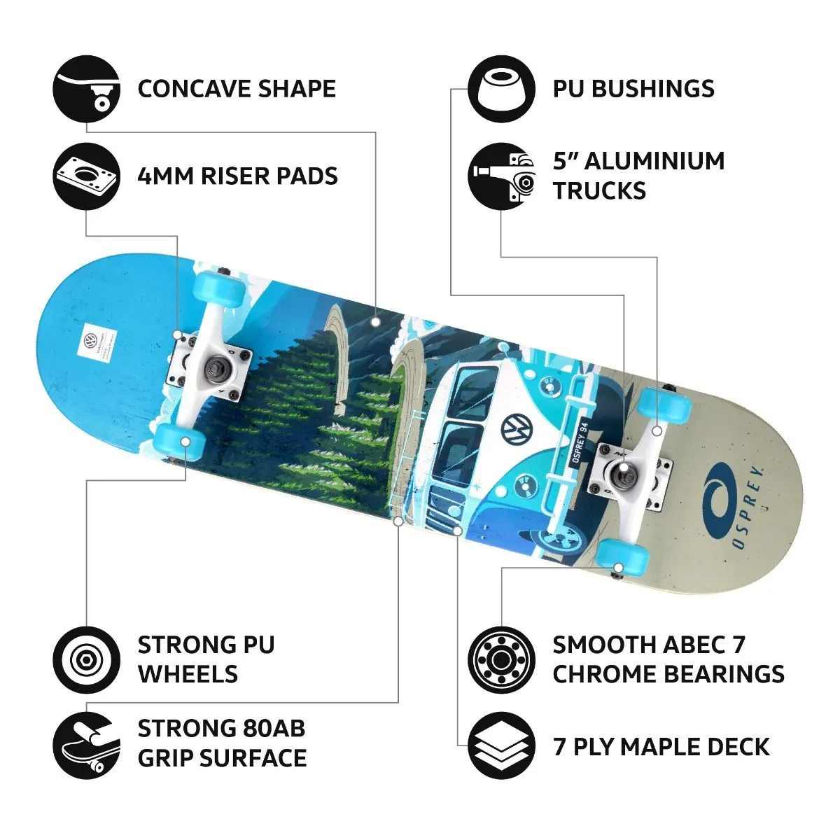 Osprey Volkswagen VW Explorer Complete Skateboard - 8.0"
