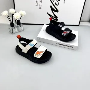 Patch Detail Velcro Closure Sandal - Black