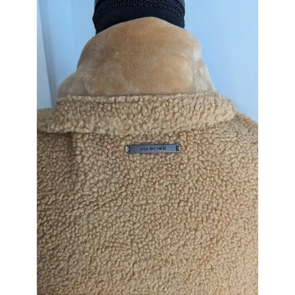 Peace Love World Regular Tan Sherpa Teddy Double Breasted‎ Coat - XL