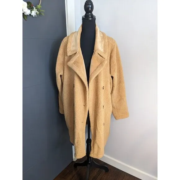 Peace Love World Regular Tan Sherpa Teddy Double Breasted‎ Coat - XL