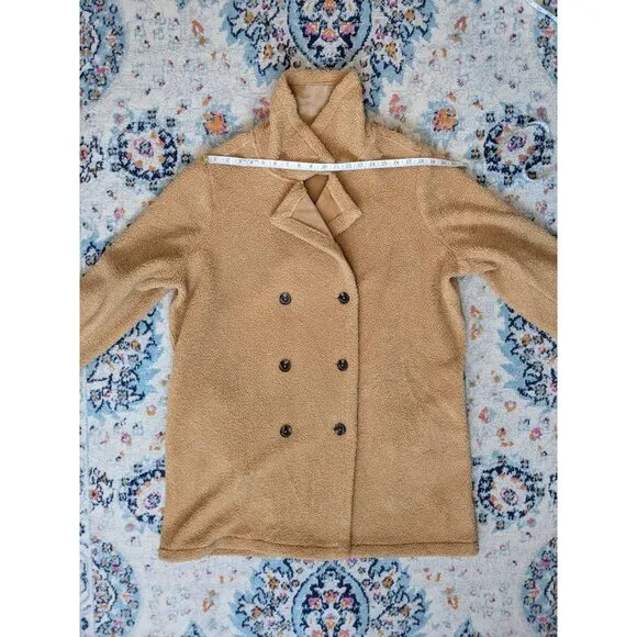 Peace Love World Regular Tan Sherpa Teddy Double Breasted‎ Coat - XL