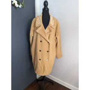 Peace Love World Regular Tan Sherpa Teddy Double Breasted‎ Coat - XL