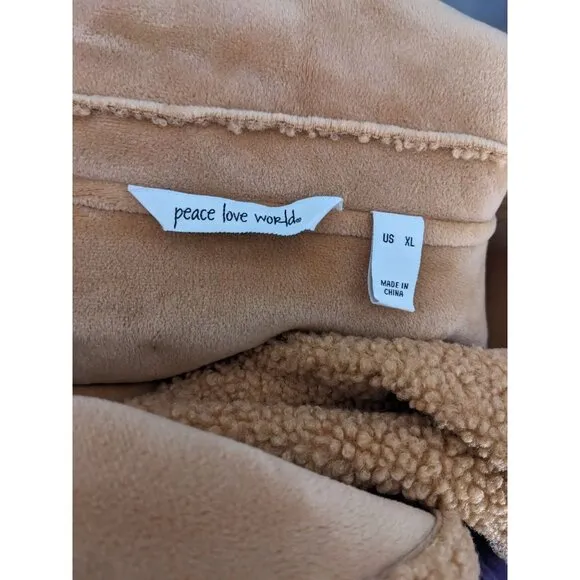 Peace Love World Regular Tan Sherpa Teddy Double Breasted‎ Coat - XL