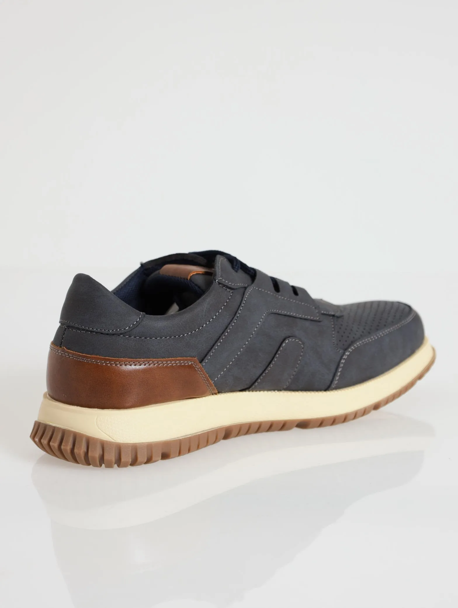 Perforated Panelled Casual Sneaker - Navy