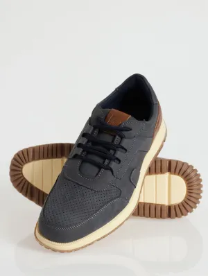 Perforated Panelled Casual Sneaker - Navy