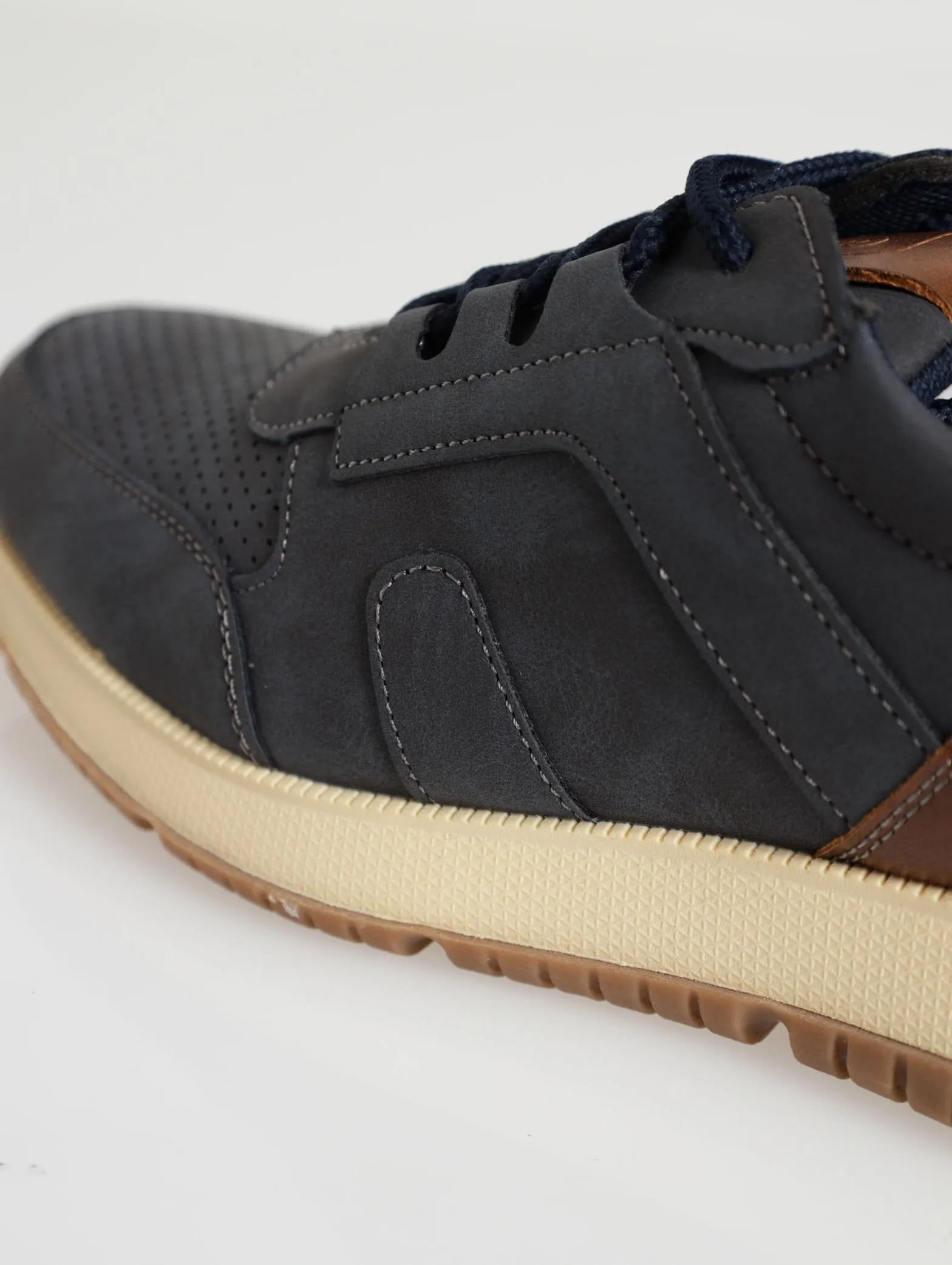Perforated Panelled Casual Sneaker - Navy