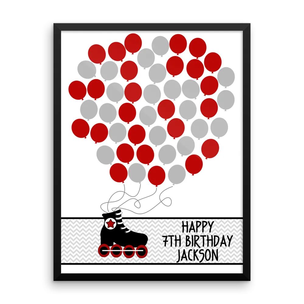 Personalized Birthday Guest Book Alternative - Boy Roller Skate Balloons - Customized Poster, Print, Framed or Canvas, 50 Signatures
