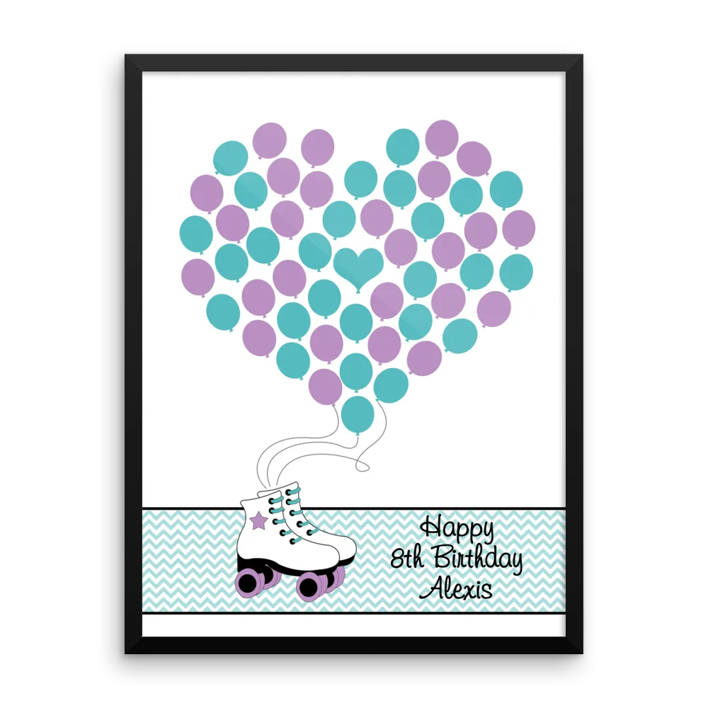 Personalized Birthday Guest Book Alternative - Roller Skate Balloons - Customized Poster, Print, Framed or Canvas, 50 Signatures