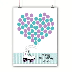 Personalized Birthday Guest Book Alternative - Roller Skate Balloons - Customized Poster, Print, Framed or Canvas, 50 Signatures