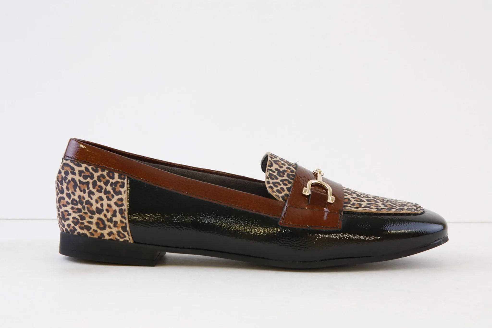 PITILLOS - 10171 FLAT LOAFER - BLACK PATENT/LEOPARD