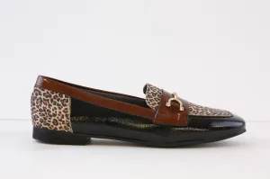 PITILLOS - 10171 FLAT LOAFER - BLACK PATENT/LEOPARD