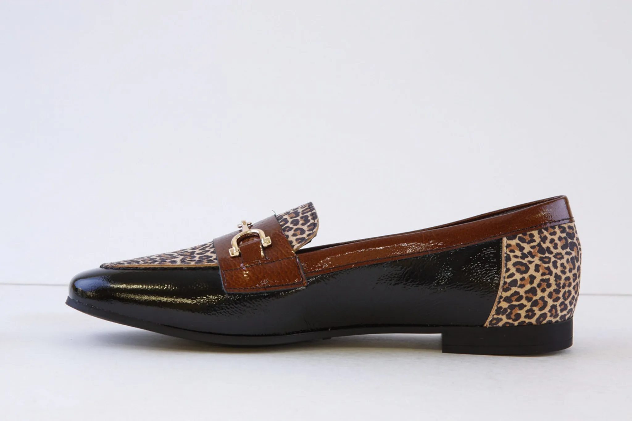 PITILLOS - 10171 FLAT LOAFER - BLACK PATENT/LEOPARD