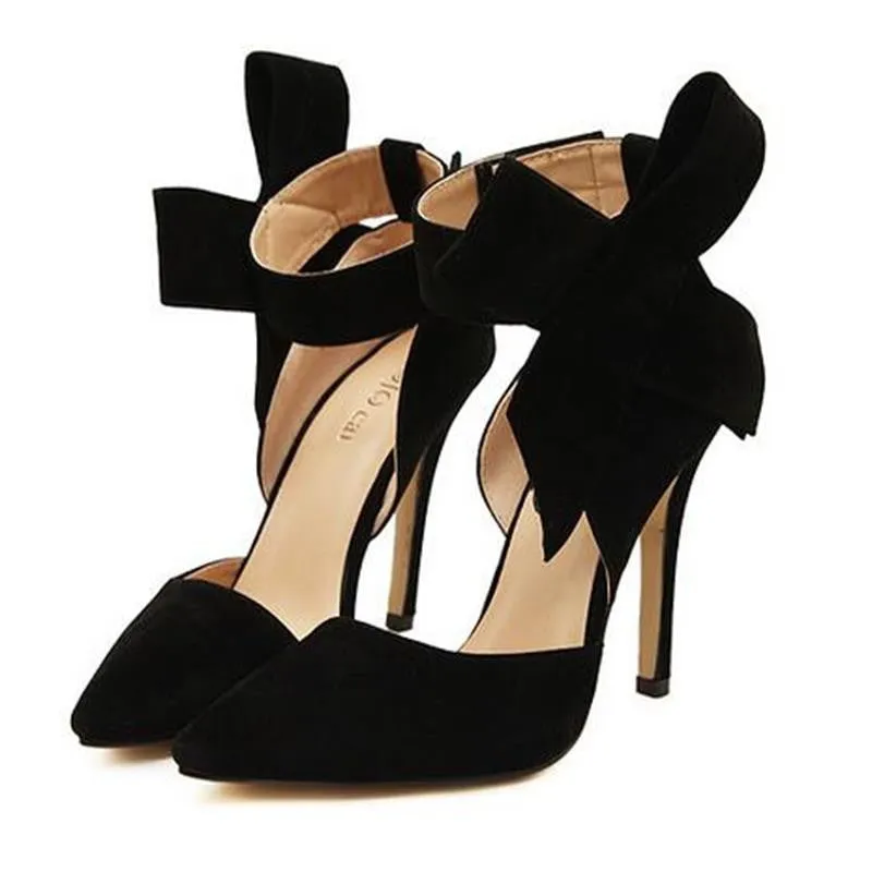 Plus Size Shoes Women Big Bow Tie Pumps Butterfly Pointed Shoes Women High Heels Wedding Shoes advisable