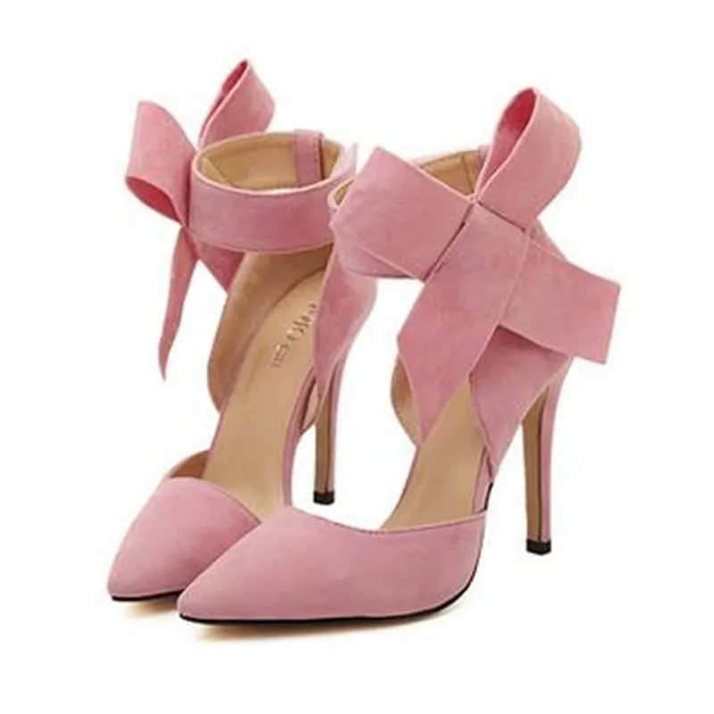 Plus Size Shoes Women Big Bow Tie Pumps Butterfly Pointed Shoes Women High Heels Wedding Shoes advisable