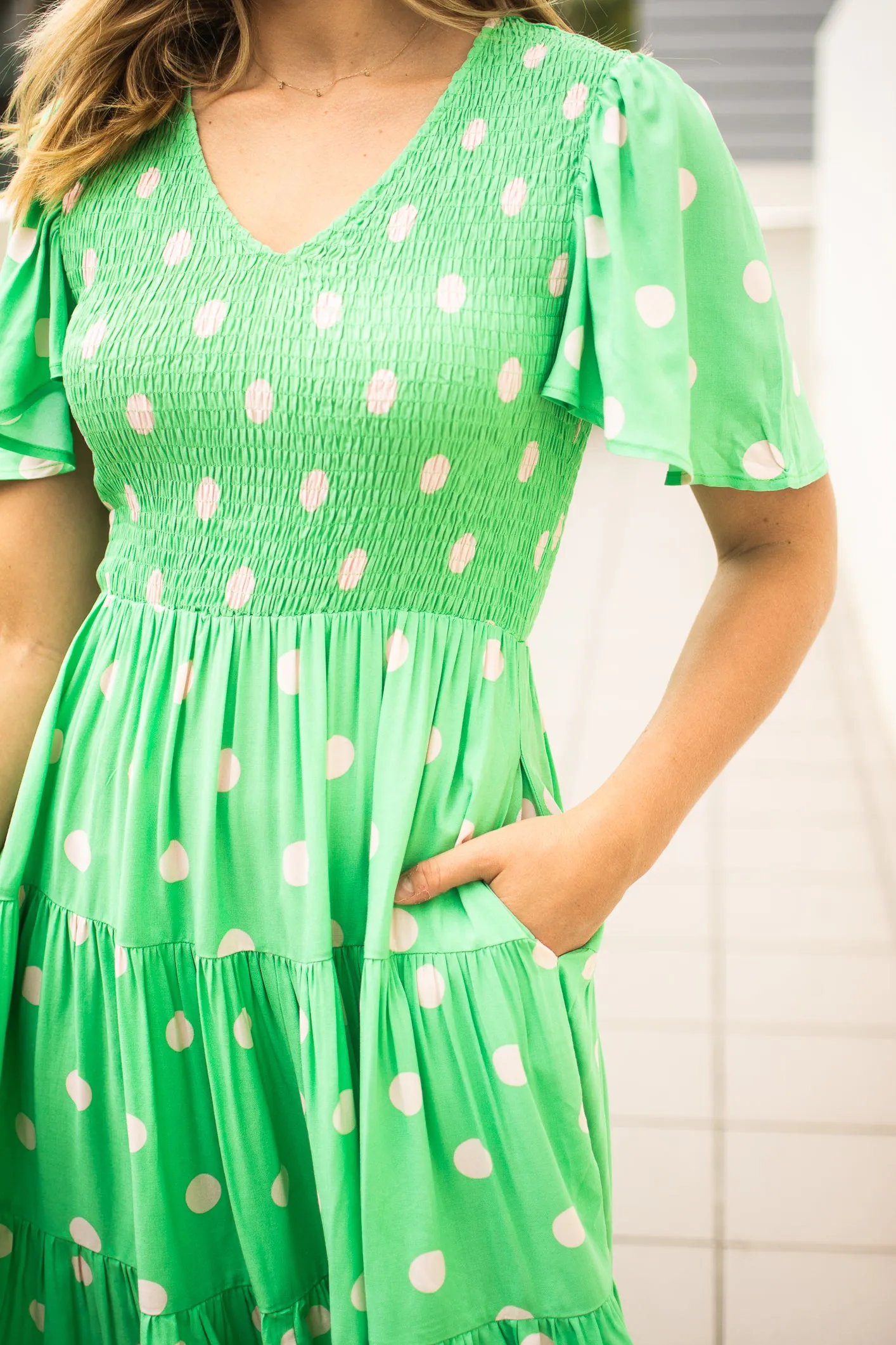 Poppy Mini Dress -Green Dot