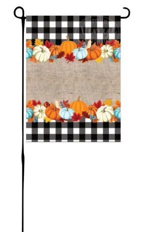 Pumpkins and Leaves Buffalo Plaid Garden Flag
