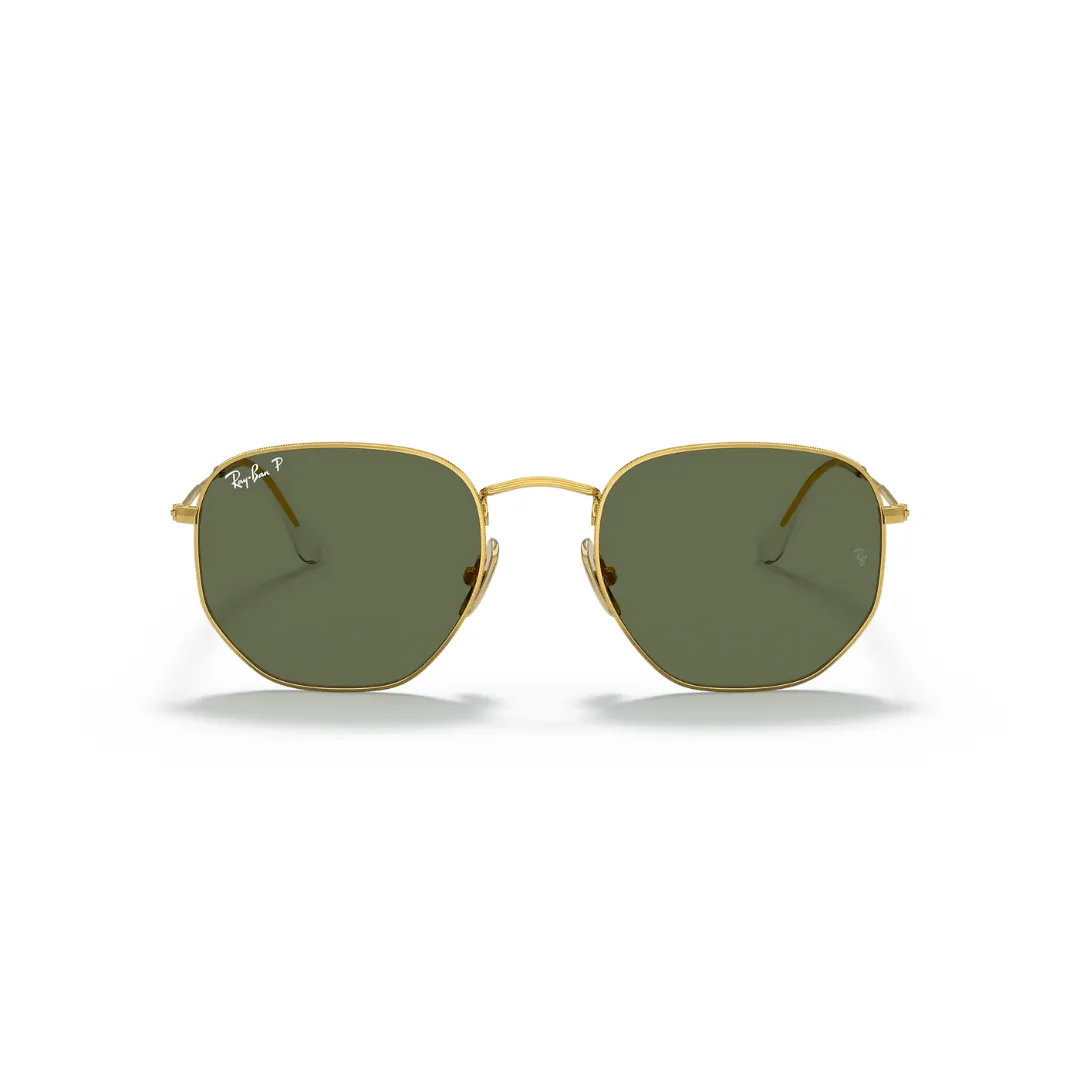 Ray Ban Hexigonal Sunglasses- Legend Gold, Polar Green