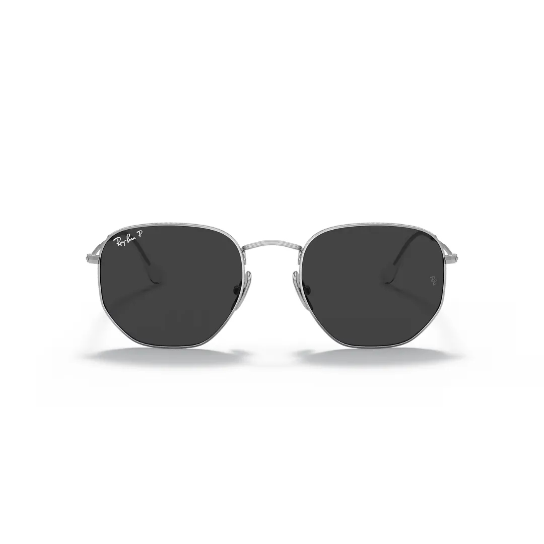 Ray Ban Hexigonal Sunglasses- Silver, Polar Black