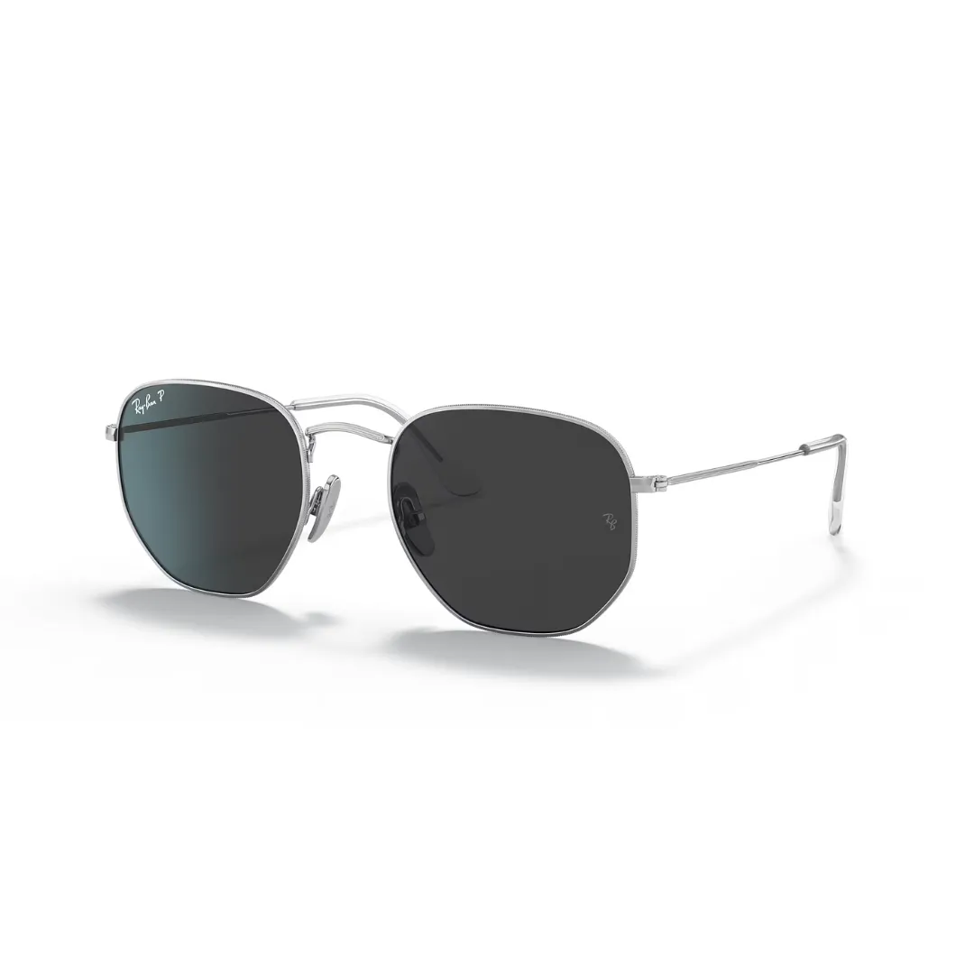 Ray Ban Hexigonal Sunglasses- Silver, Polar Black