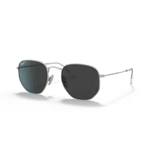 Ray Ban Hexigonal Sunglasses- Silver, Polar Black