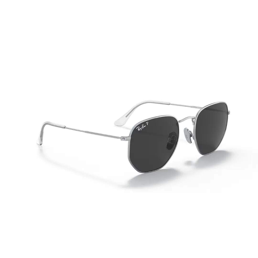 Ray Ban Hexigonal Sunglasses- Silver, Polar Black
