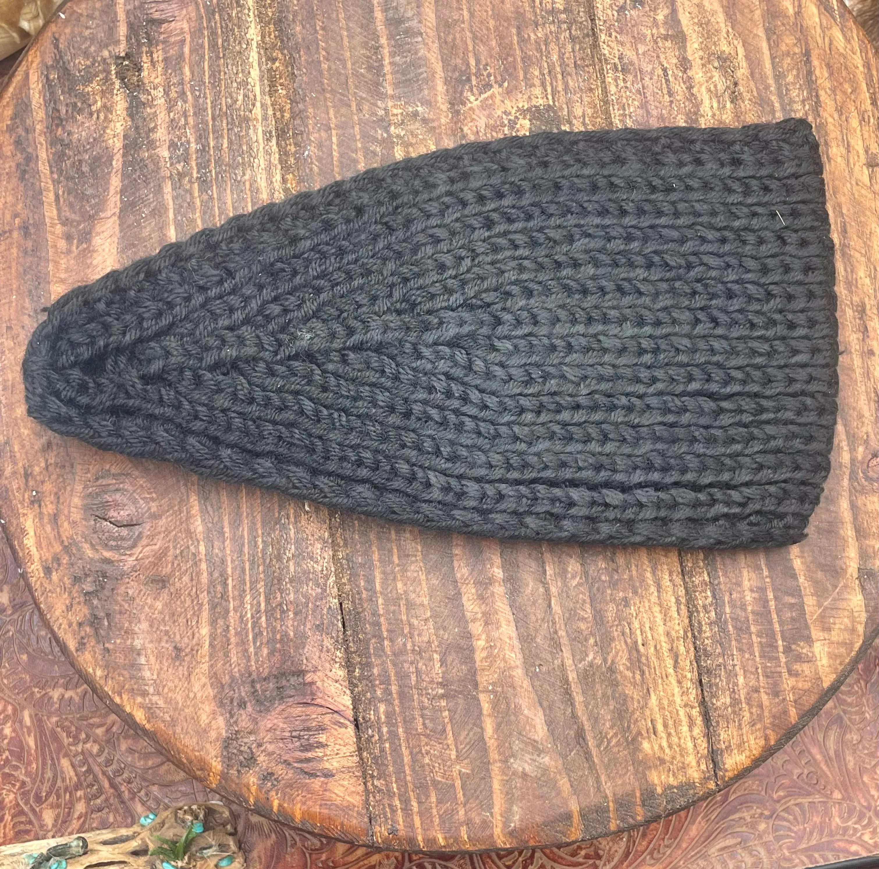 Rhinestone USA Knitted Headband With Button - Black