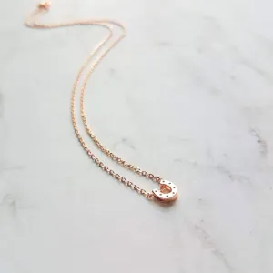 Rose Gold Horseshoe Necklace, delicate rose gold chain, horseshoe pendant, tiny horseshoe necklace, good luck charm small horse shoe pendant