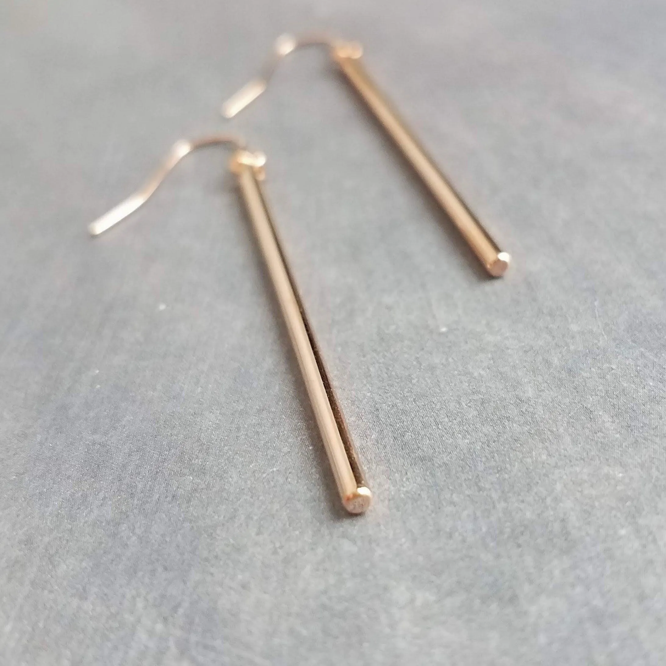 Rose Gold Stick Earrings, long thin bar earring, line earring, rose gold bar earring, long thin cylinder earring, long tube earring, modern