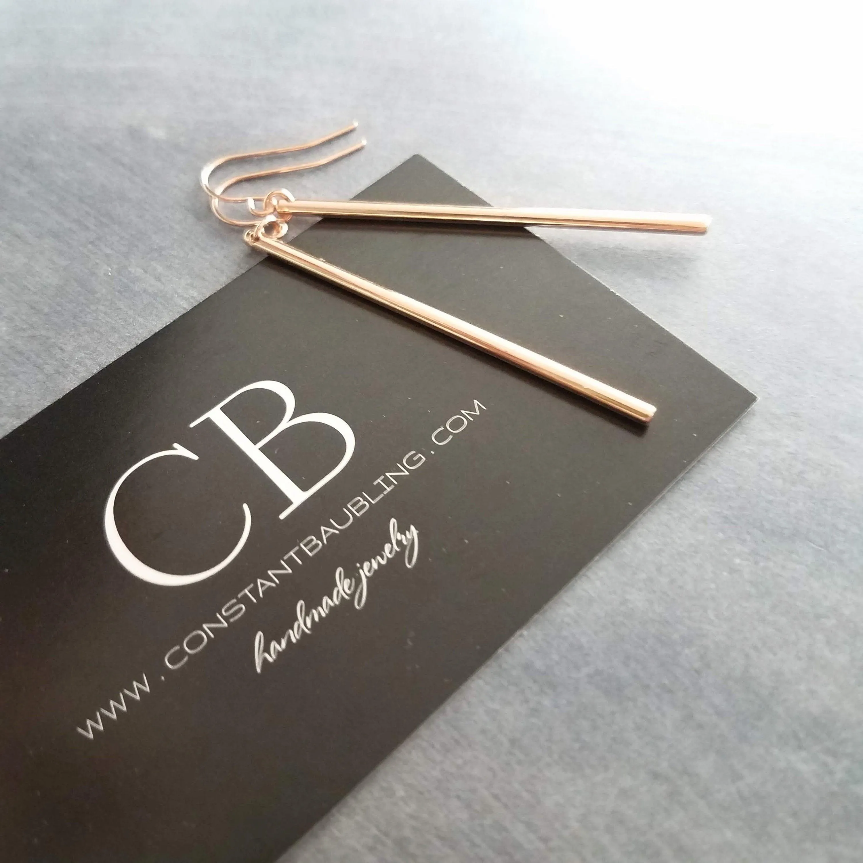 Rose Gold Stick Earrings, long thin bar earring, line earring, rose gold bar earring, long thin cylinder earring, long tube earring, modern