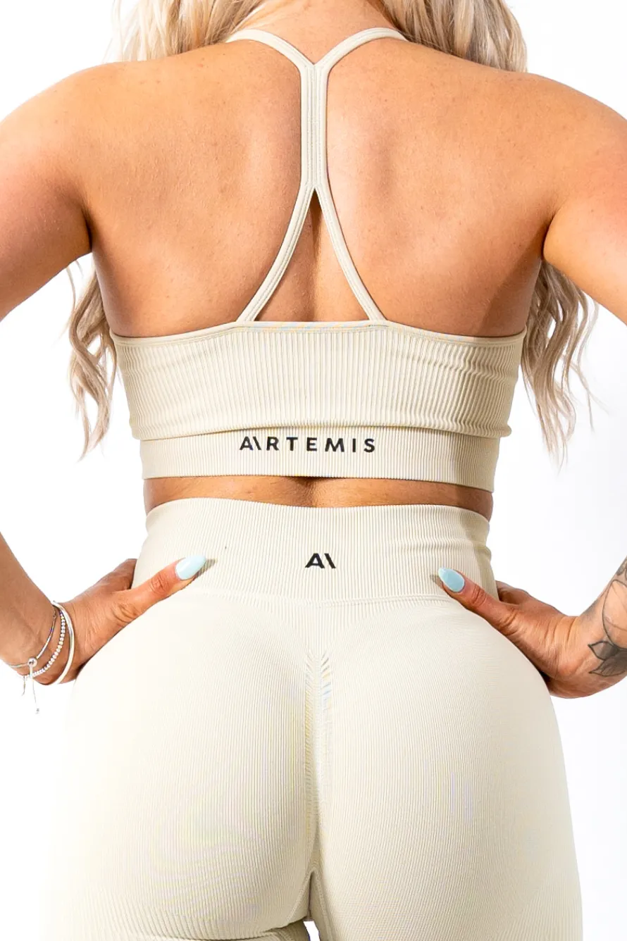 Ruby Rib Thin Strap Sports Bra Cream
