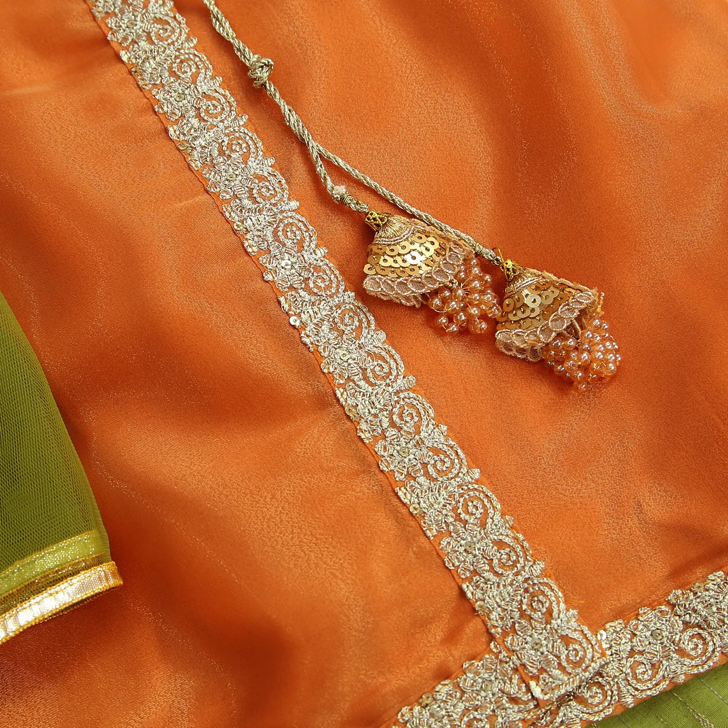 RUST GREEN ANGRAKHA GARARA SUIT SET WITH TILLA & GOTTA WORK