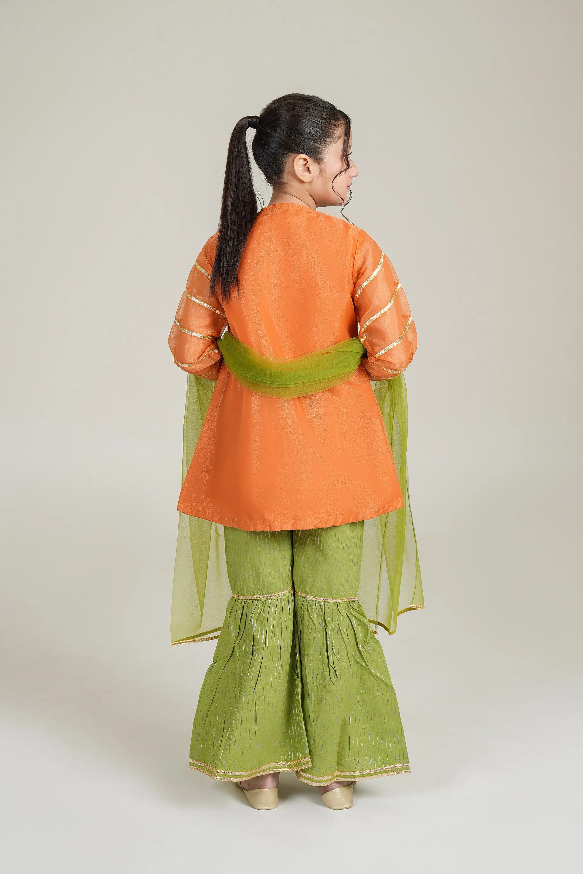 RUST GREEN ANGRAKHA GARARA SUIT SET WITH TILLA & GOTTA WORK