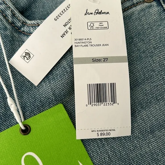 Sam Edelman Bay Flare Trouser Jean High Waist Light Wash Size 27 NWT