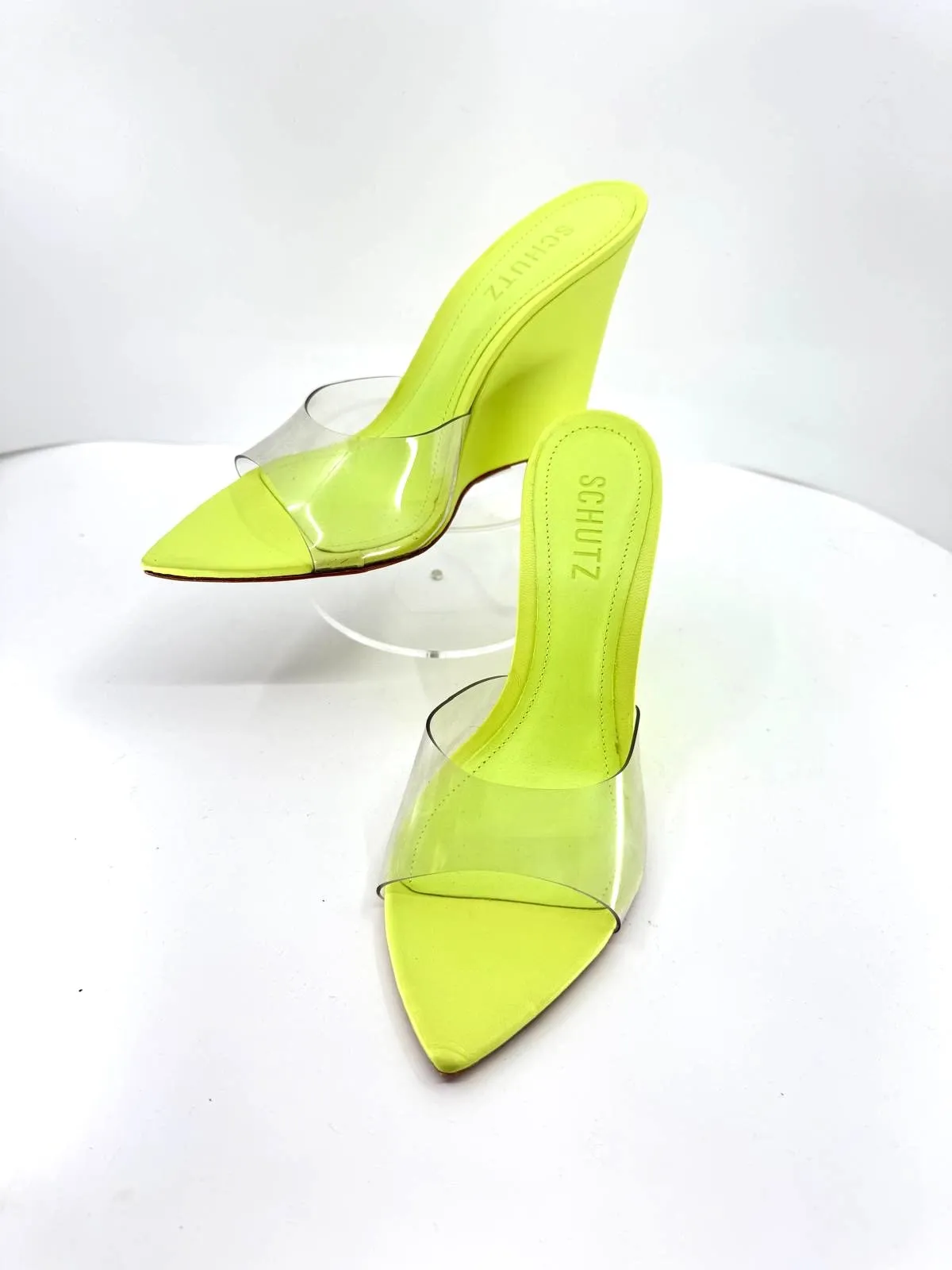 SCHUTZ LUCI TRANSPARENT WEDGE HEEL SANDALS