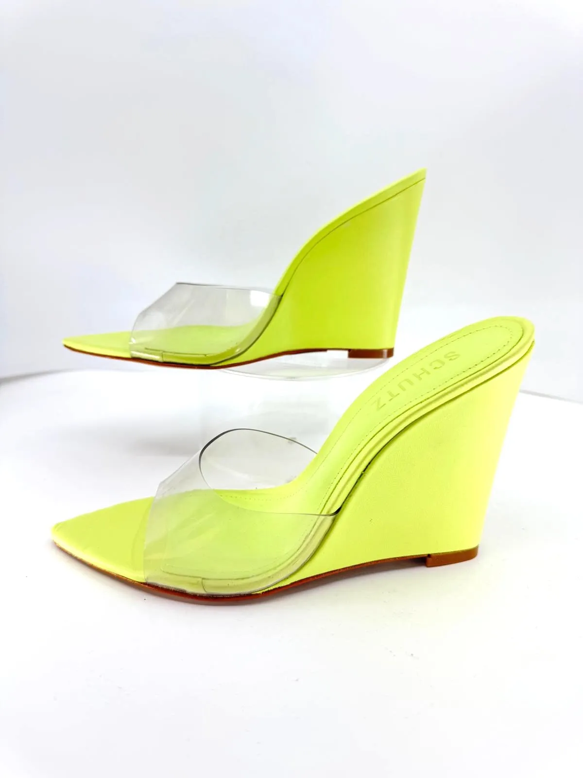 SCHUTZ LUCI TRANSPARENT WEDGE HEEL SANDALS