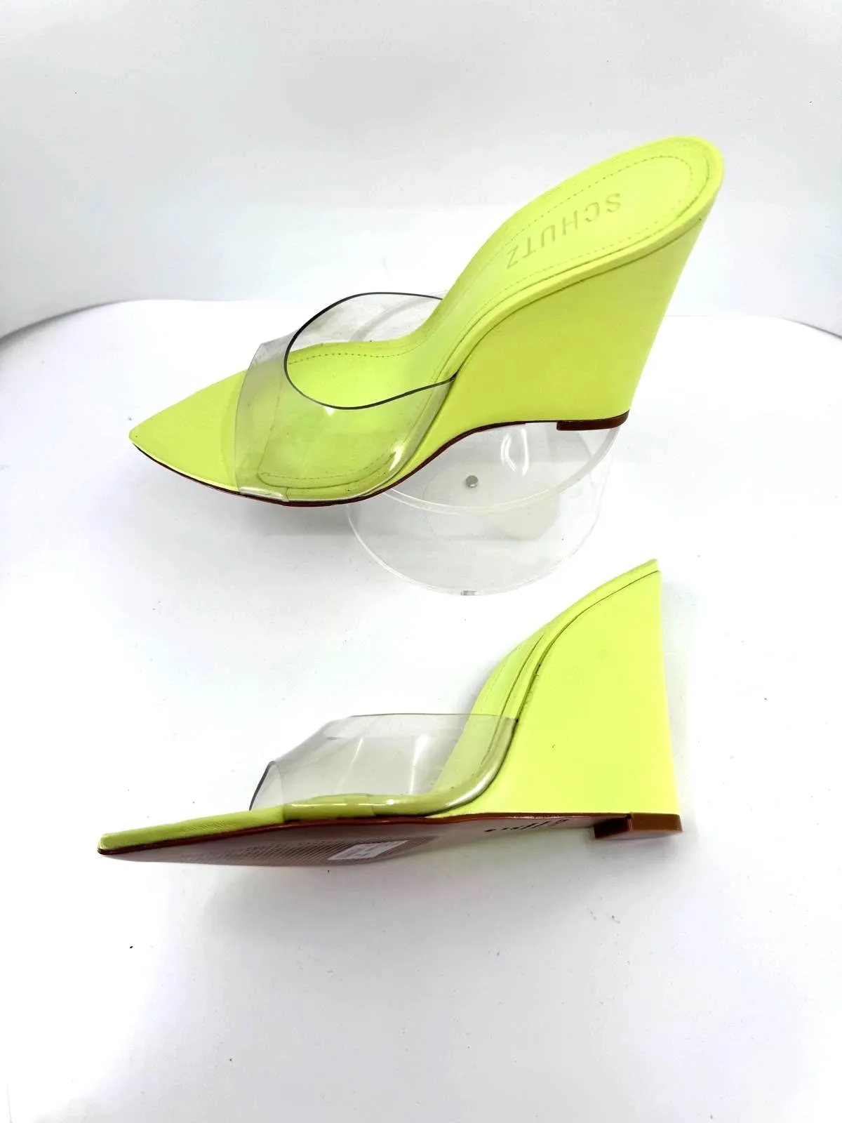 SCHUTZ LUCI TRANSPARENT WEDGE HEEL SANDALS