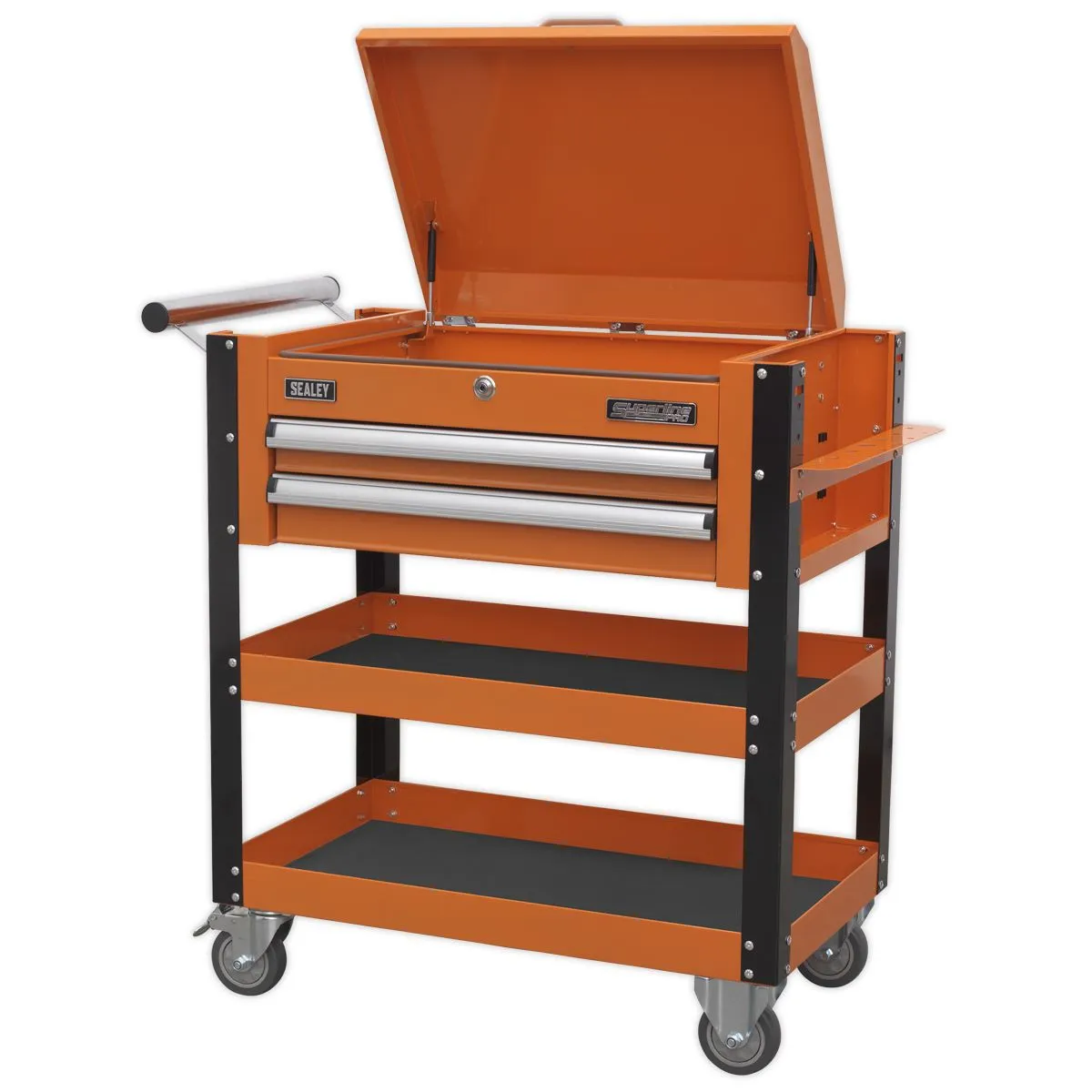 Sealey Superline Pro Heavy-Duty Mobile Tool & Parts Trolley 2 Drawers & Lockable Top - Orange