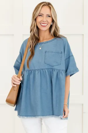 She's Cute Top, Light Wash