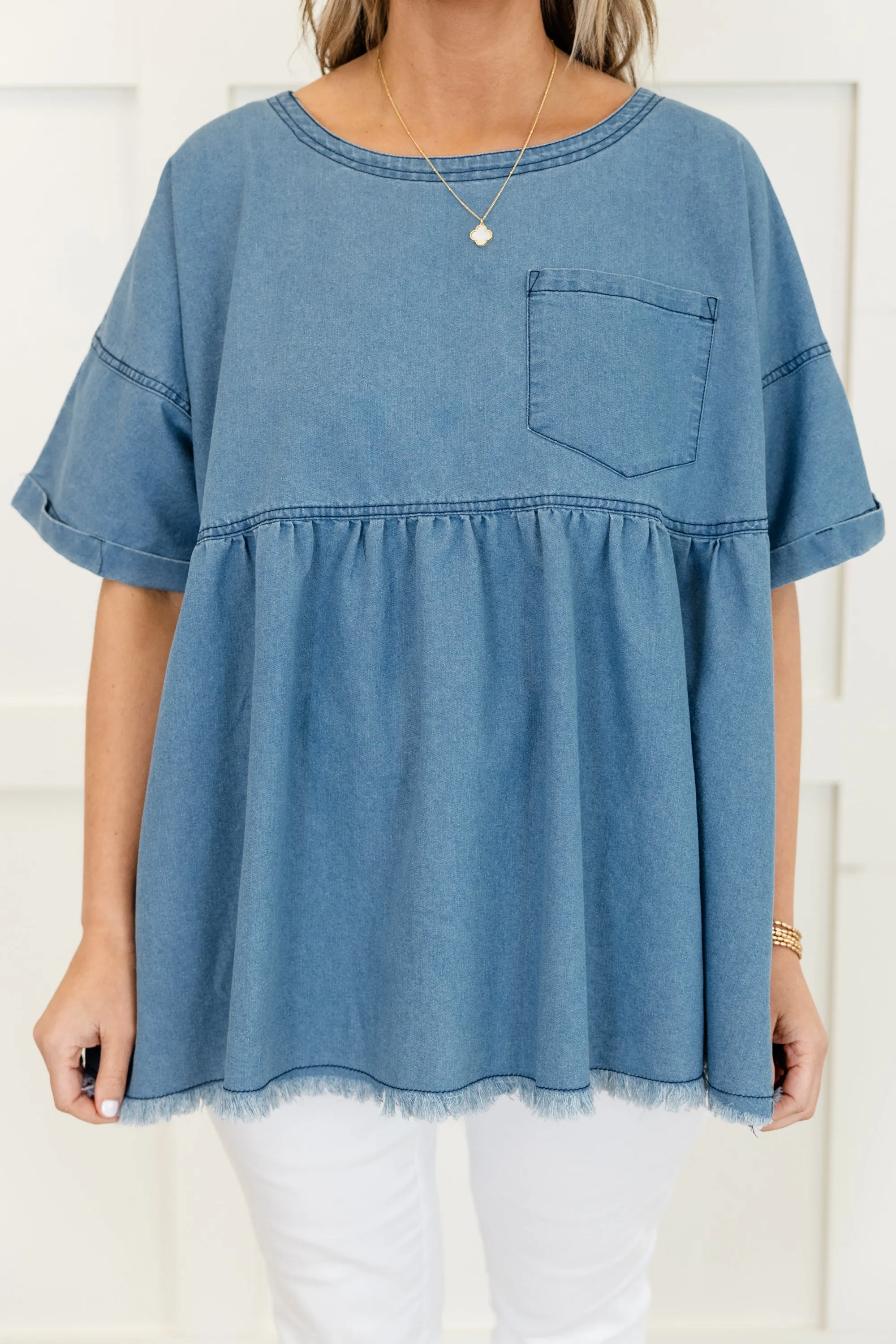 She's Cute Top, Light Wash