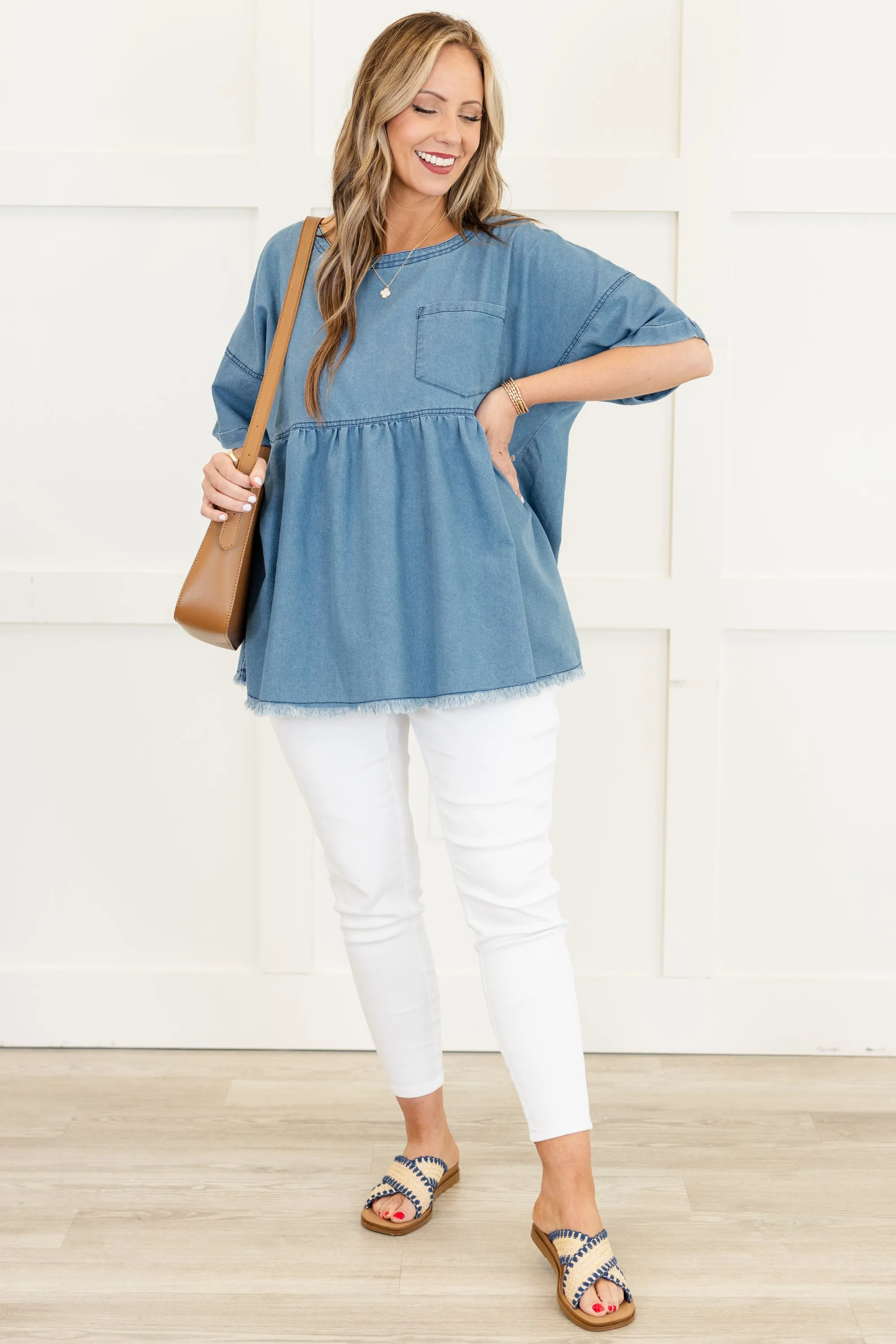She's Cute Top, Light Wash