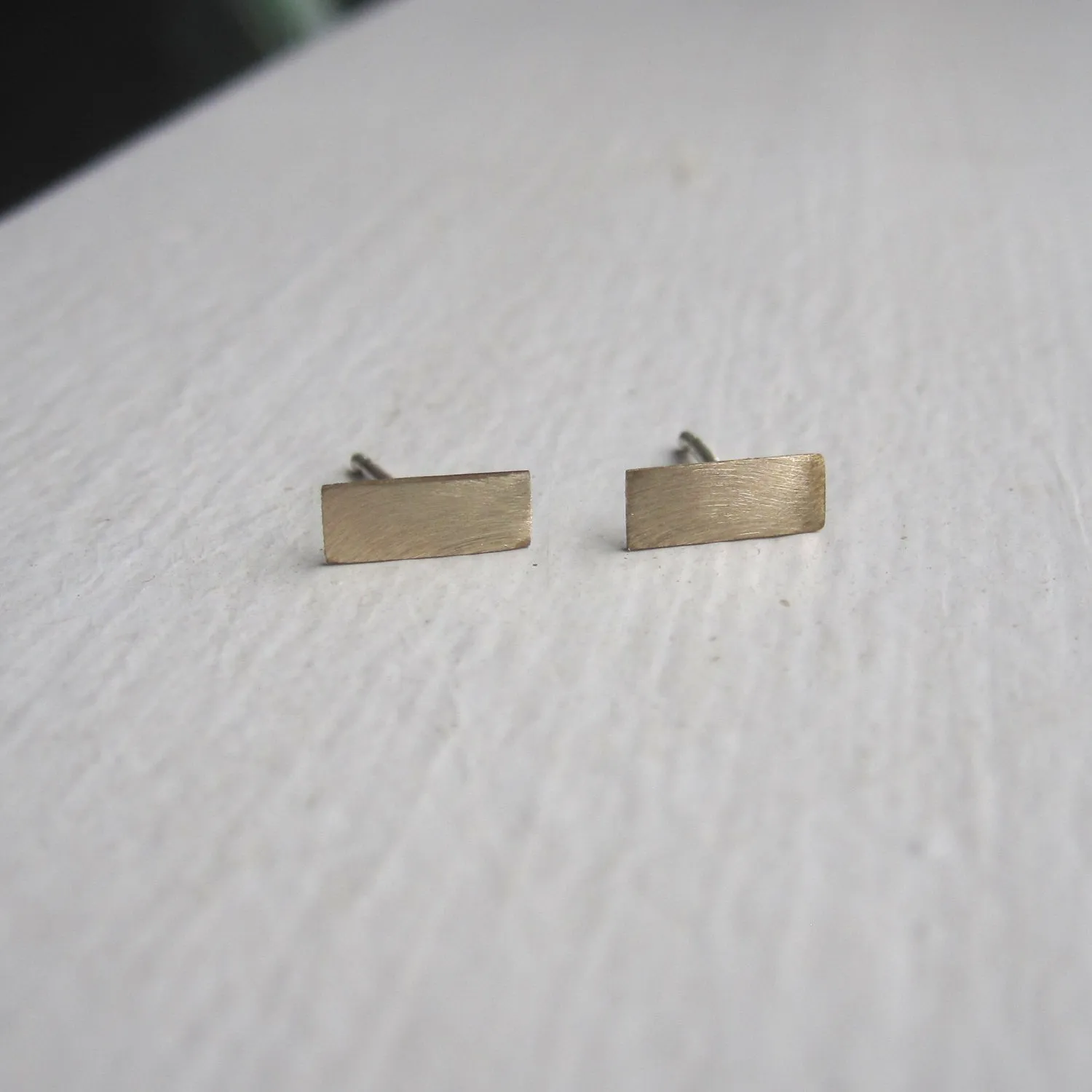 Short Flat Teeny Tiny Skinny Brass Thin Rectangle Bar Stud Earrings - 0119