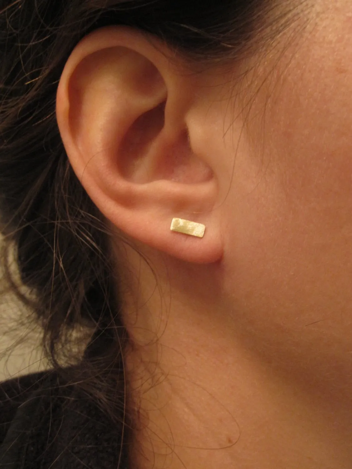 Short Flat Teeny Tiny Skinny Brass Thin Rectangle Bar Stud Earrings - 0119